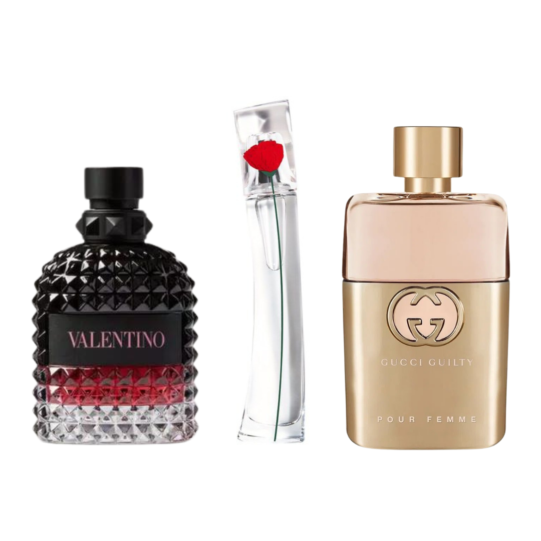 Paquete de 3 perfumes: Gucci Guilty, Valentino Intense, Flower By Kenzo (Eau de Parfum)